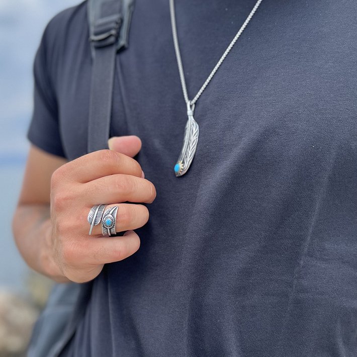 Δαχτυλίδι ανδρικό από ανοξείδωτο ατσάλι με τιρκουάζ πέτρα