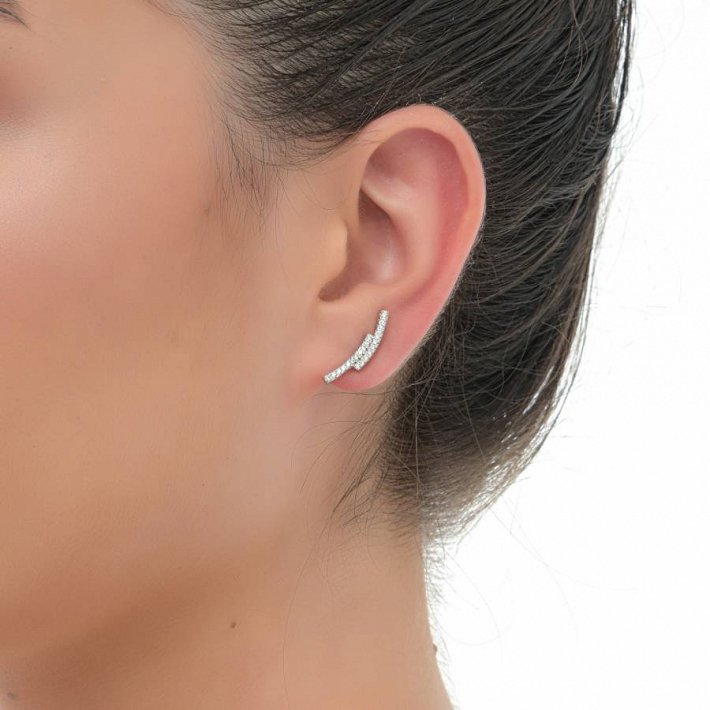 Oxzen σκουλαρίκι ασημένιο ear climber με πέτρες ζιργκόν