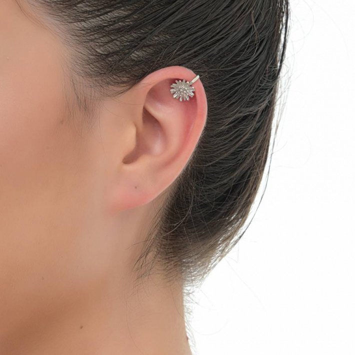 Oxzen σκουλαρίκι ασημένιο ear cuff με λουλούδι