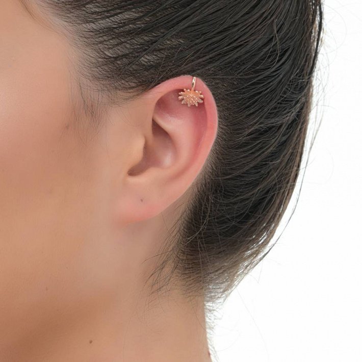 Oxzen σκουλαρίκι ασημένιο ear cuff με λουλούδι