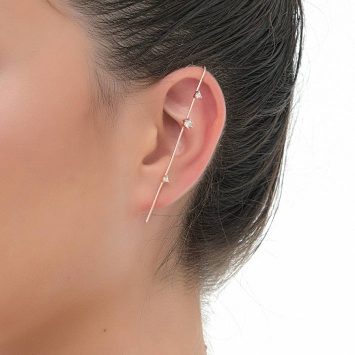 Oxzen σκουλαρίκι ασημένιο ear climber με πέτρες ζιργκόν