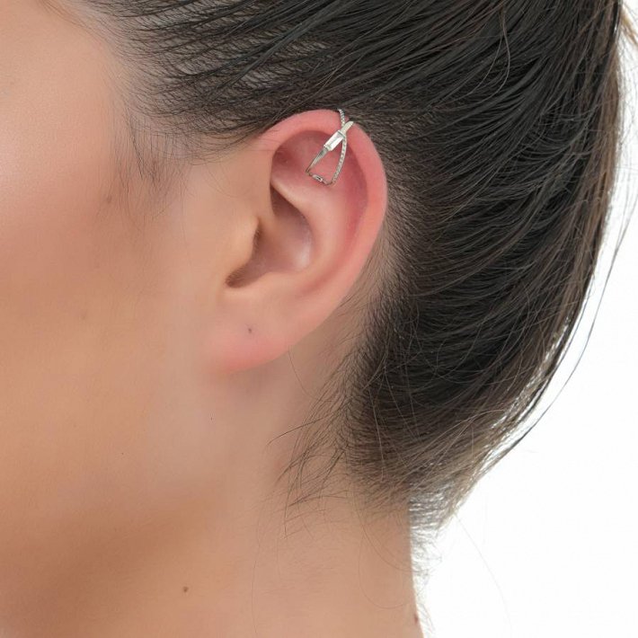 Oxzen σκουλαρίκι ασημένιο Ear Cuff με λευκό ζιργκόν