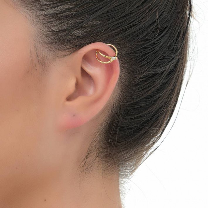 Oxzen σκουλαρίκι ασημένιο Ear Cuff με λευκό ζιργκόν