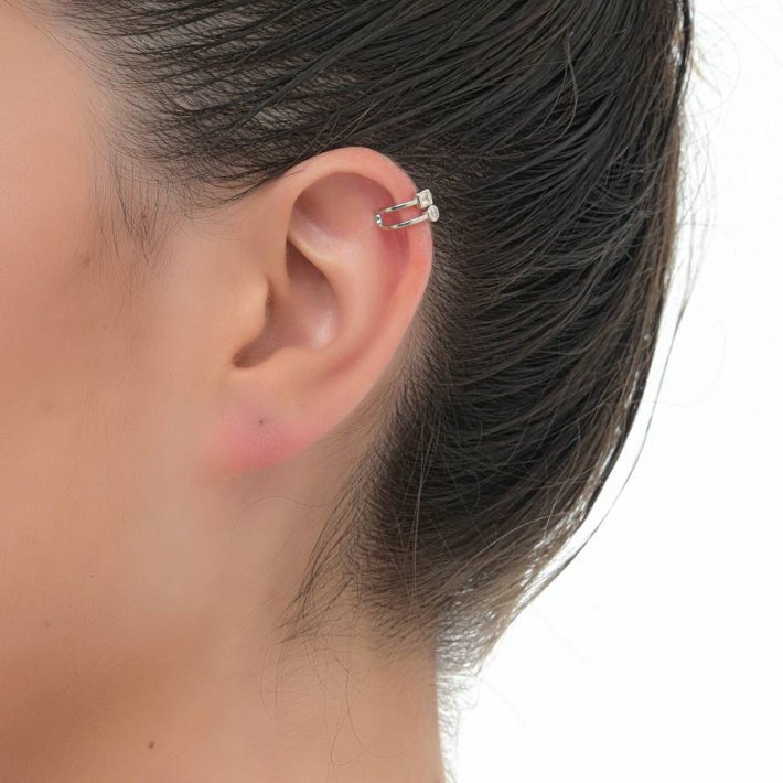Oxzen σκουλαρίκι ασημένιο Ear Cuff με λευκά ζιργκόν