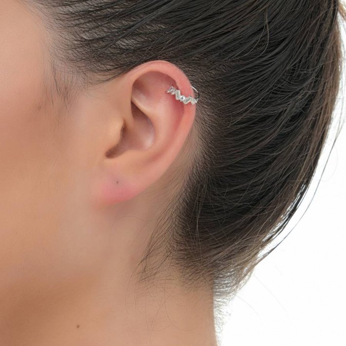 Oxzen σκουλαρίκι ασημένιο Ear Cuff με λευκά ζιργκόν