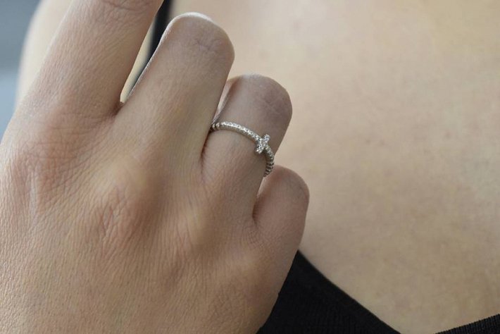 Oxzen δαχτυλίδι ασημένιο σειρέ σταυρός