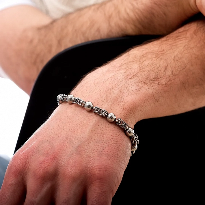 Βραχιόλι ανδρικό από ανοξείδωτο ατσάλι ασημί με μπίλιες