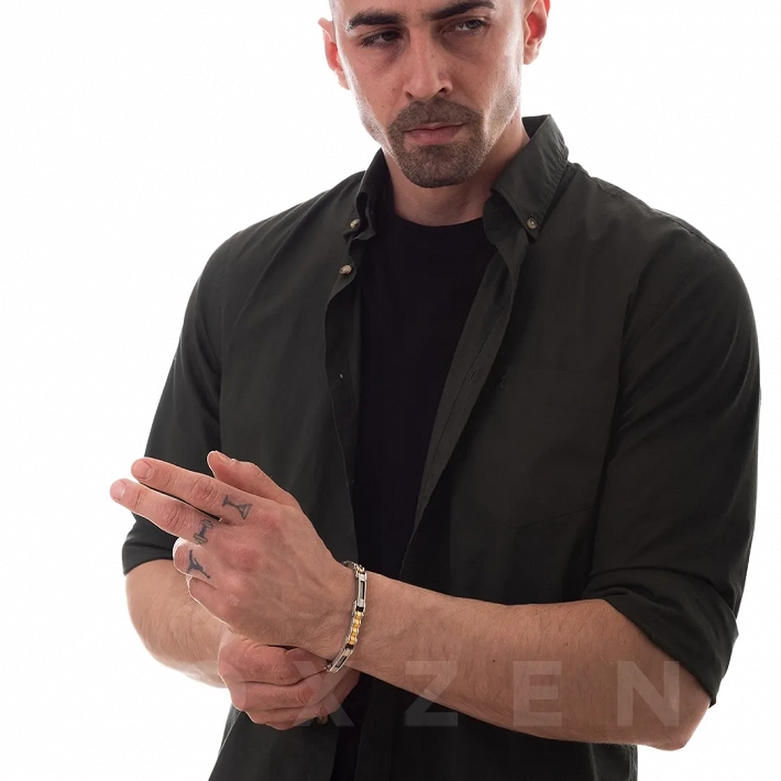 Βραχιόλι ανδρικό από ανοξείδωτο ατσάλι ασημόχρυση με ατσαλόσυρμα