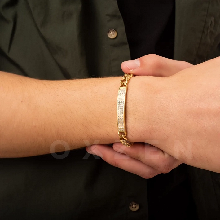 Βραχιόλι ανδρικό από ανοξείδωτο ατσάλι ταυτότητα με λευκά ζιργκόν