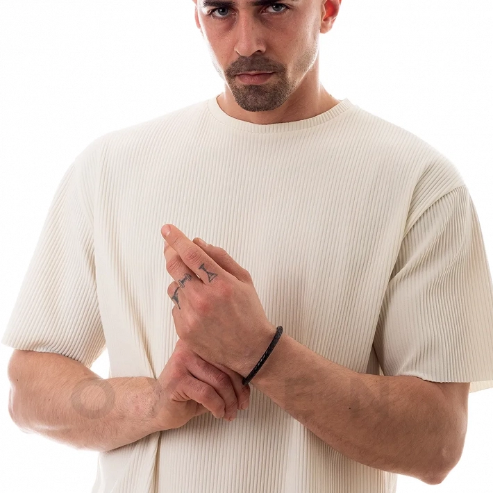 Oxzen ανδρικό βραχιόλι από ανοξείδωτο ατσάλι με δέρμα