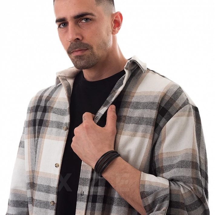 Βραχιόλι ατσάλινο με δέρμα μαύρο και κούμπωμα μαγνήτη