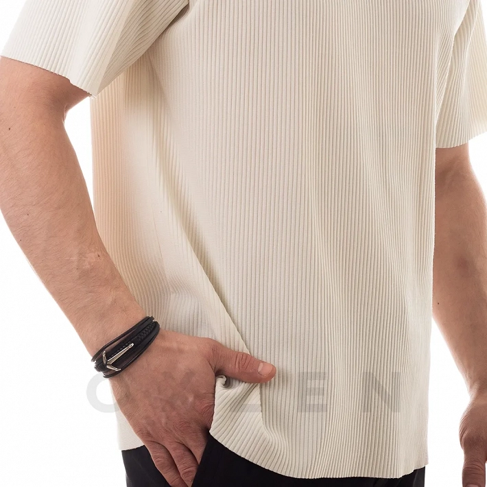 Βραχιόλι ατσάλινο με μαύρο δέρμα και άγκυρα