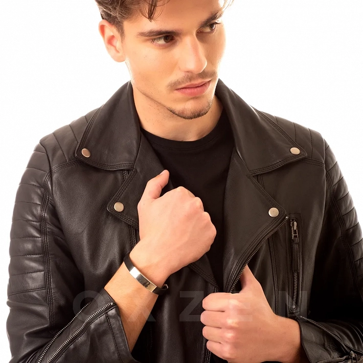 Βραχιόλι ατσάλινο δέρμα PU με πλακέτα