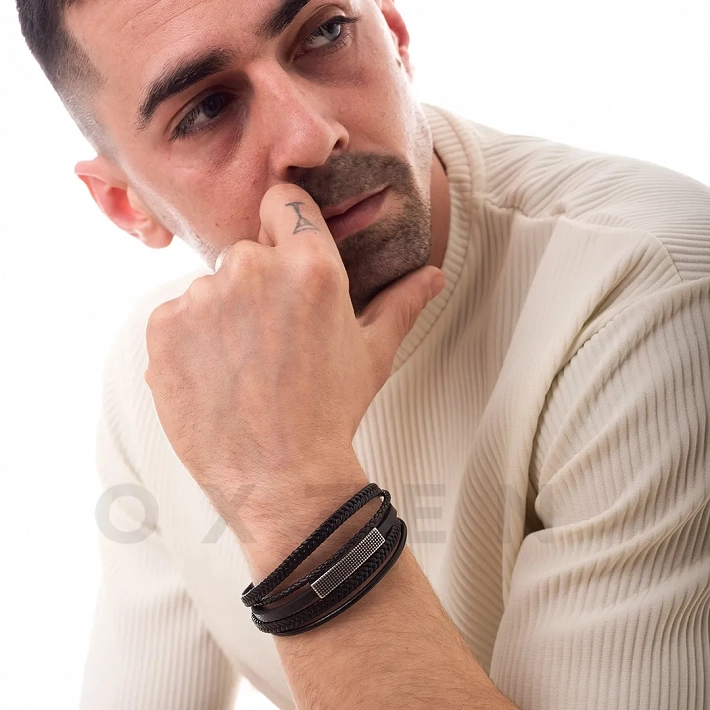 Βραχιόλι ανδρικό ατσάλι με δέρμα πενταπλό