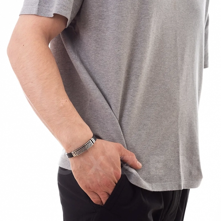 Βραχιόλι ατσάλινο με δέρμα PU ταυτότητα με μαίανδρο