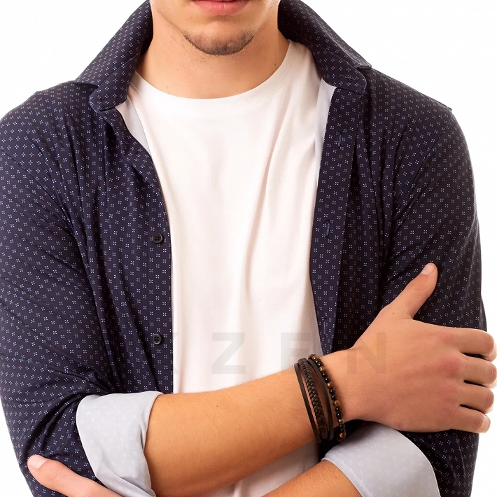 Βραχιόλι ανδρικό ατσάλινο με δέρμα τετραπλό και ορυκτές πέτρες