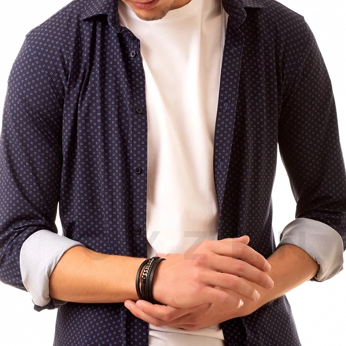 Βραχιόλι ανδρικό ατσάλινο με δέρμα τετραπλό