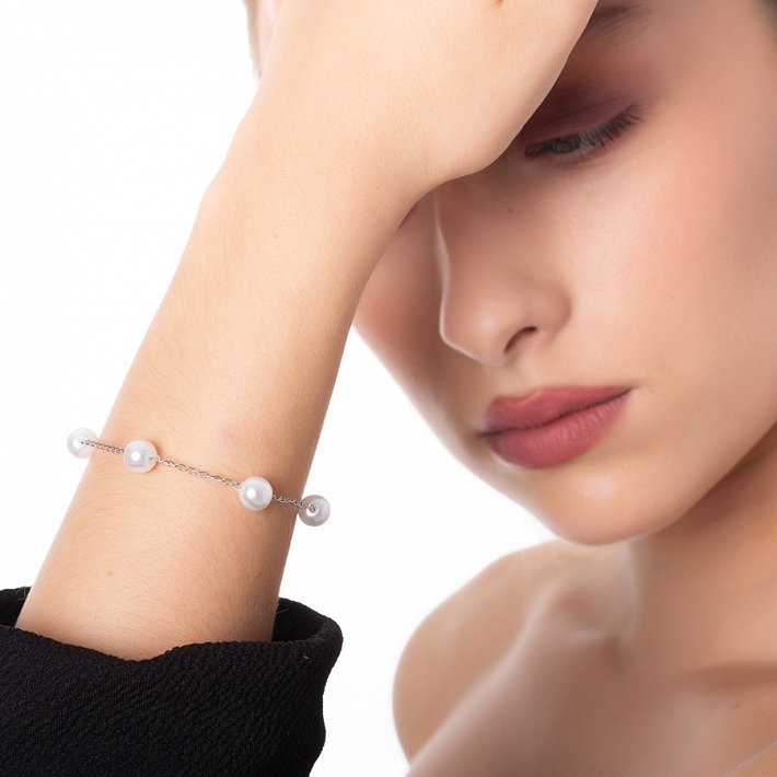 Oxzen βραχιόλι ατσάλινο με πέρλες