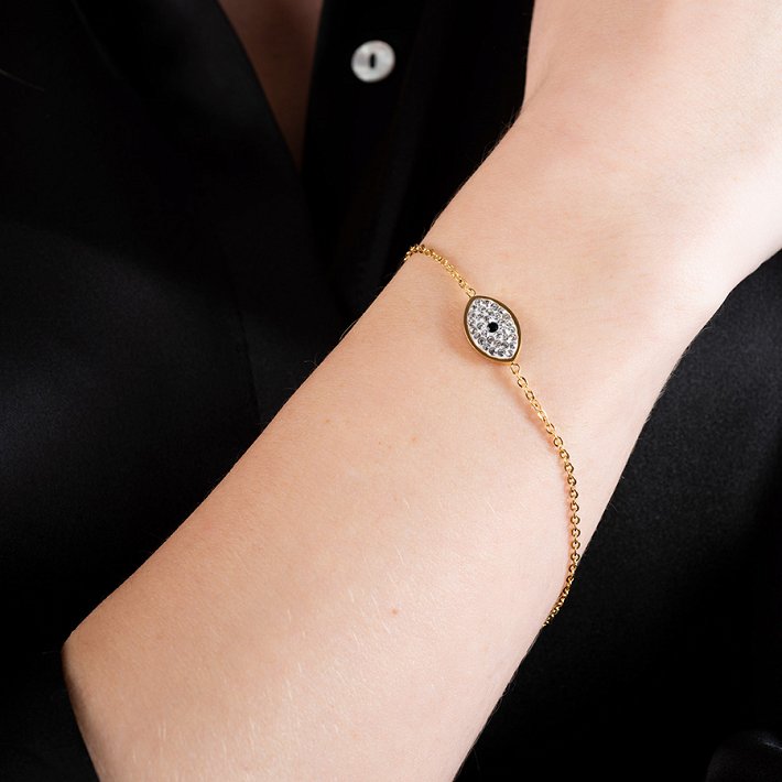 Βραχιόλι ατσάλινο ματάκι με κρύσταλλα cz