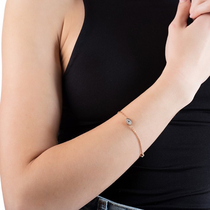 Βραχιόλι ατσάλινο ματάκι με κρύσταλλα cz