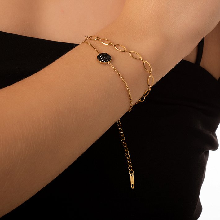 Βραχιόλι ατσάλινο με μαύρα κρύσταλλα cz