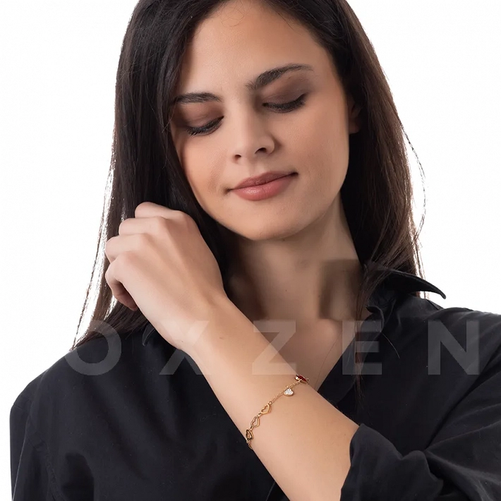 Βραχιόλι γυναικείο ατσάλινο με κόκκινη καρδιά