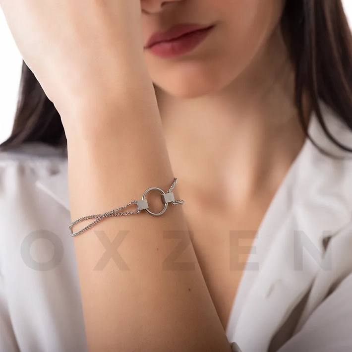 Βραχιόλι γυναικείο ατσάλινο, με κρίκο και αλυσίδες