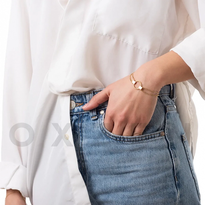 Βραχιόλι γυναικείο ατσάλινο, με κρίκο και αλυσίδες