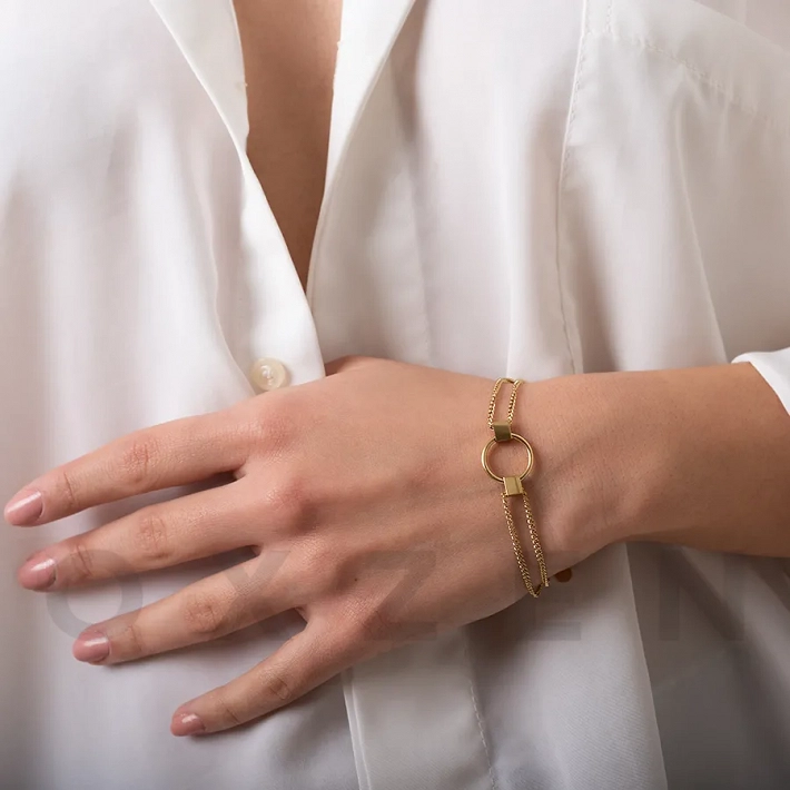 Βραχιόλι γυναικείο ατσάλινο, με κρίκο και αλυσίδες