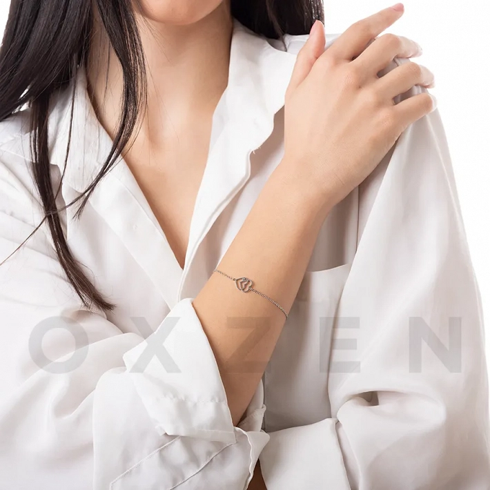 Βραχιόλι γυναικείο ατσάλινο με διπλή καρδιά