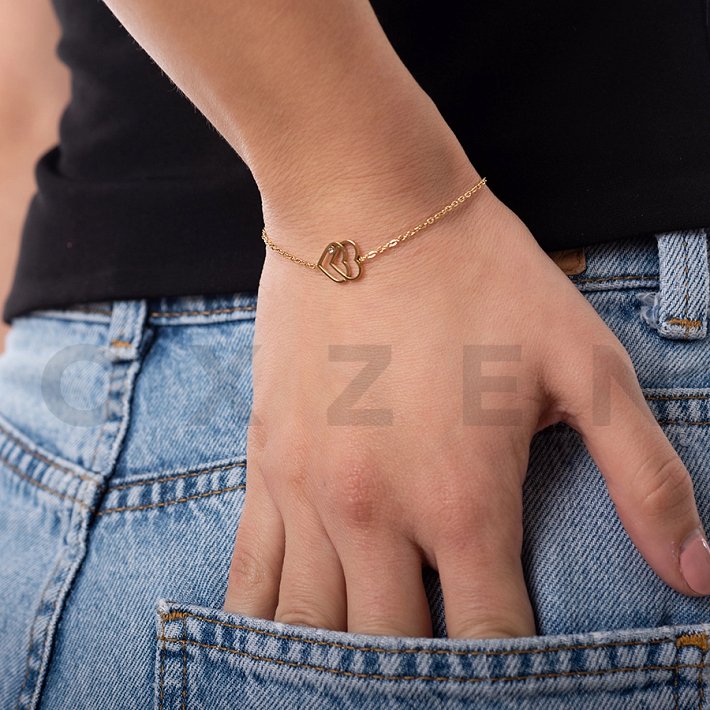 Βραχιόλι γυναικείο ατσάλινο με διπλή καρδιά
