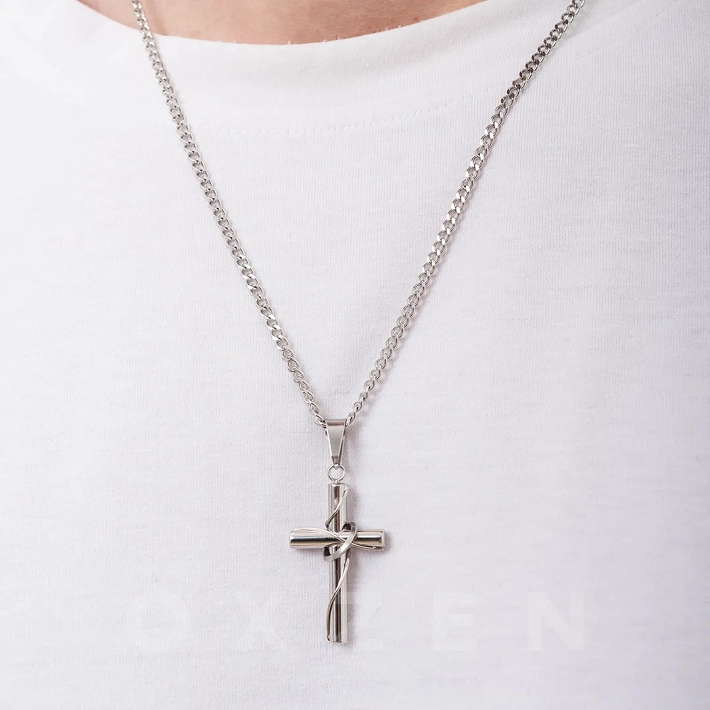 Κολιέ σταυρός με αλυσίδα ατσάλι