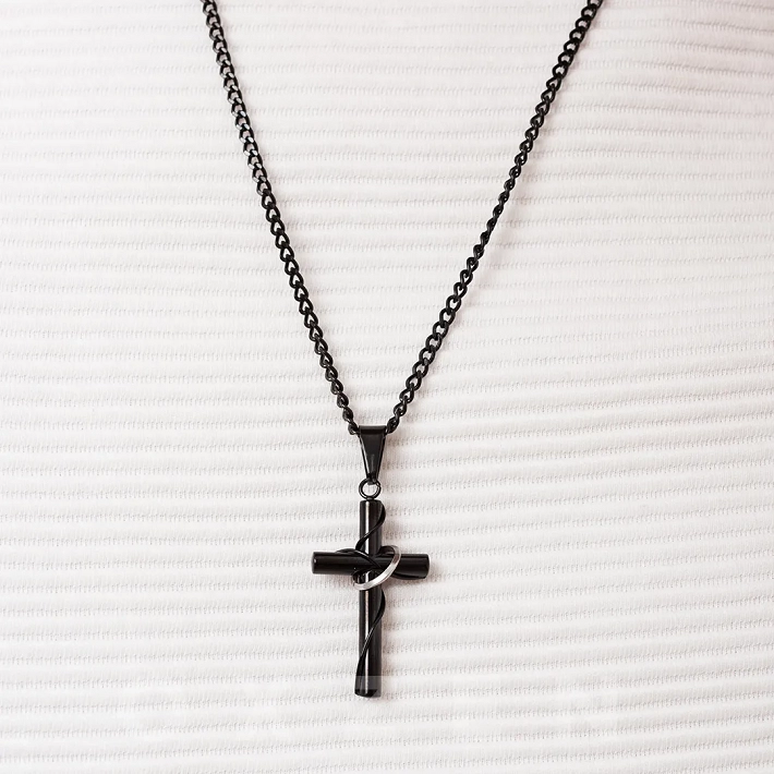 Κολιέ σταυρός με αλυσίδα ατσάλι