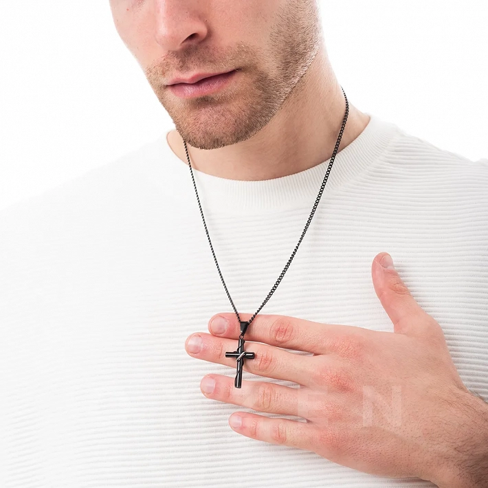 Κολιέ σταυρός με αλυσίδα ατσάλι