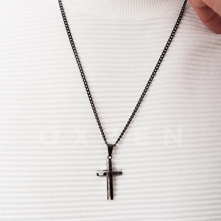 Κολιέ σταυρός με αλυσίδα ατσάλι
