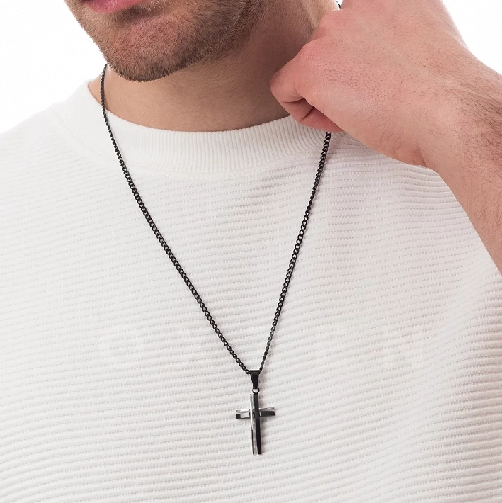Κολιέ σταυρός με αλυσίδα ατσάλι