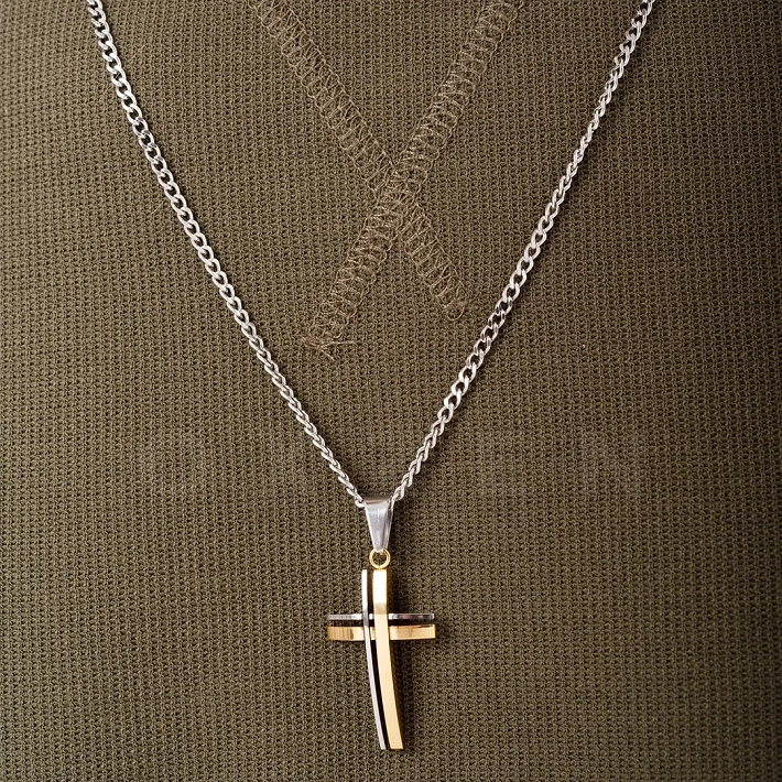 Κολιέ σταυρός με αλυσίδα ατσάλι