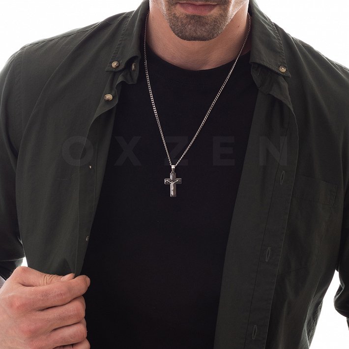 Κολιέ σταυρός ατσάλι σε ασημί, ανδρικός