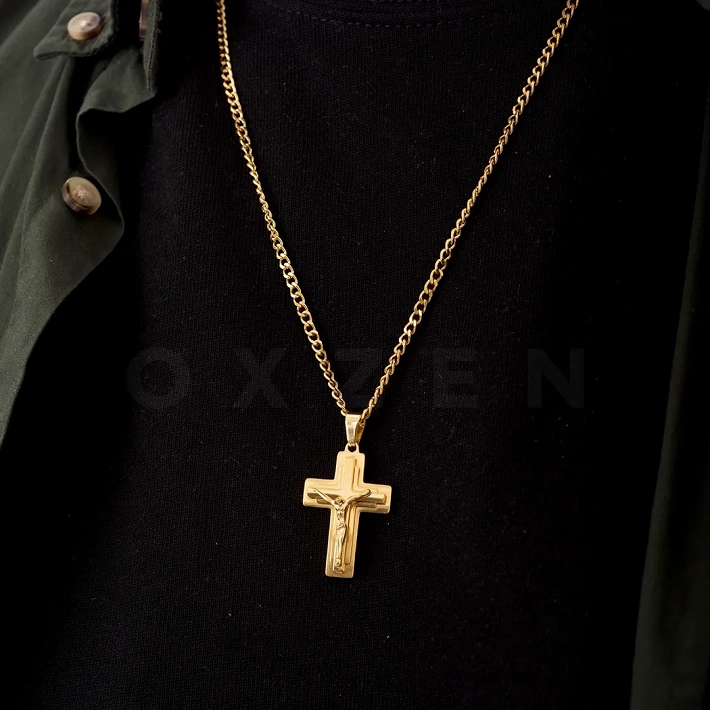 Κολιέ σταυρός ατσάλι σε ασημί, ανδρικός