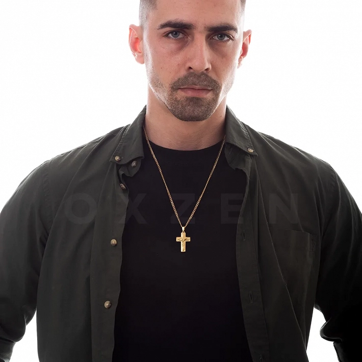 Κολιέ σταυρός ατσάλι σε ασημί, ανδρικός