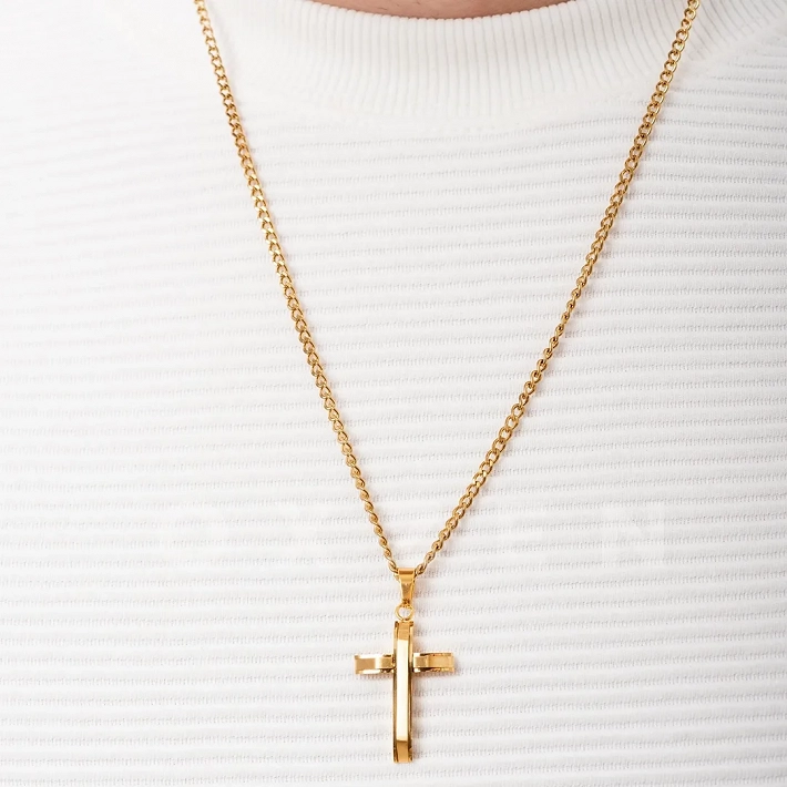 Κολιέ σταυρός ατσάλι σε ασημί