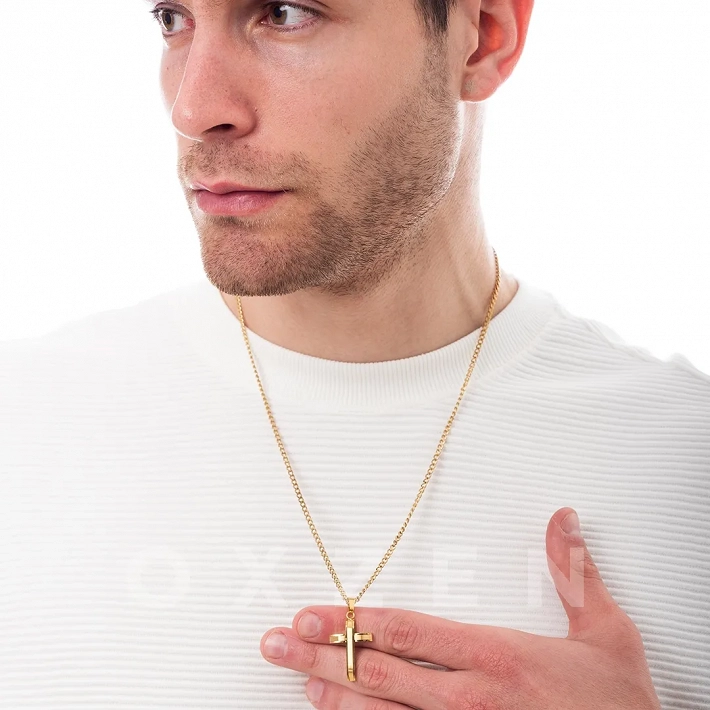 Κολιέ σταυρός ατσάλι σε ασημί