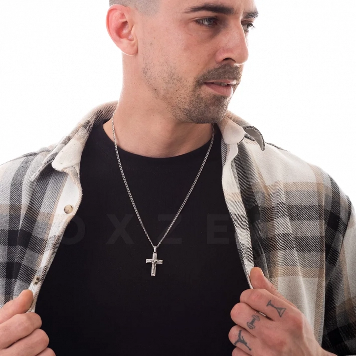 Κολιέ σταυρός αντρικός ατσάλι