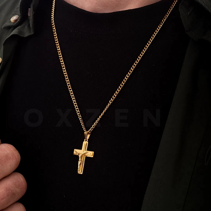 Κολιέ σταυρός αντρικός ατσάλι
