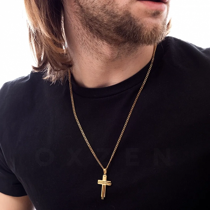 Κολιέ σταυρός ατσάλι ανδρικός σε χρυσό