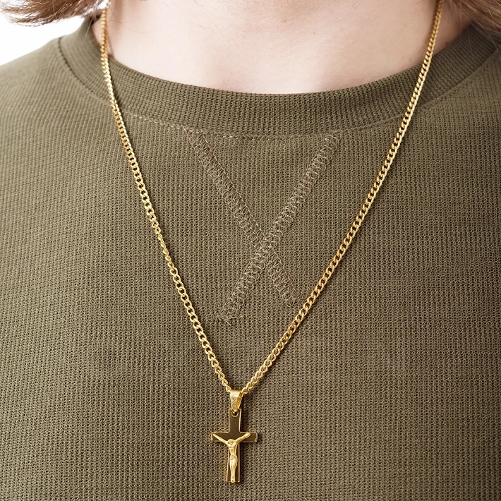 Κολιέ σταυρός με αλυσίδα ατσάλι με τον εσταυρωμένο