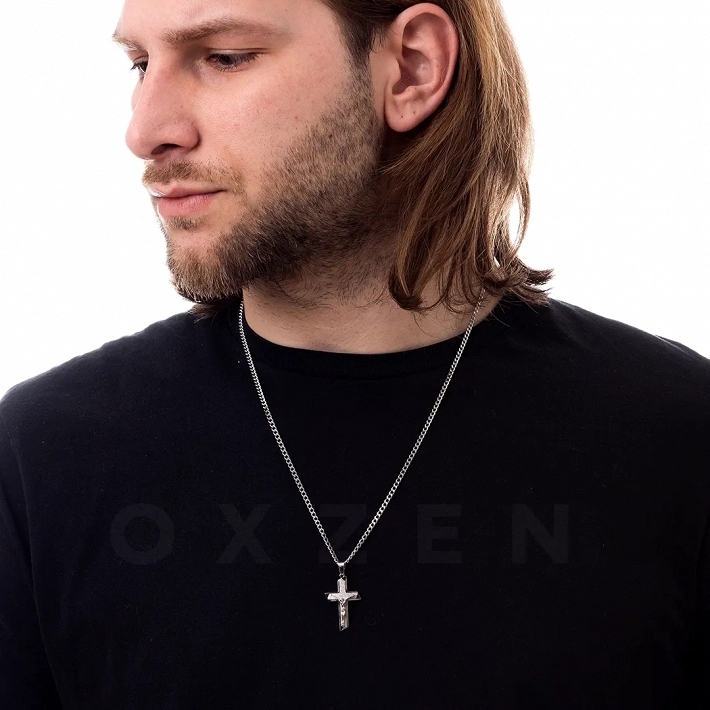 Κολιέ σταυρός με αλυσίδα ατσάλι ανδρικός με εσταυρωμένο σε ματ