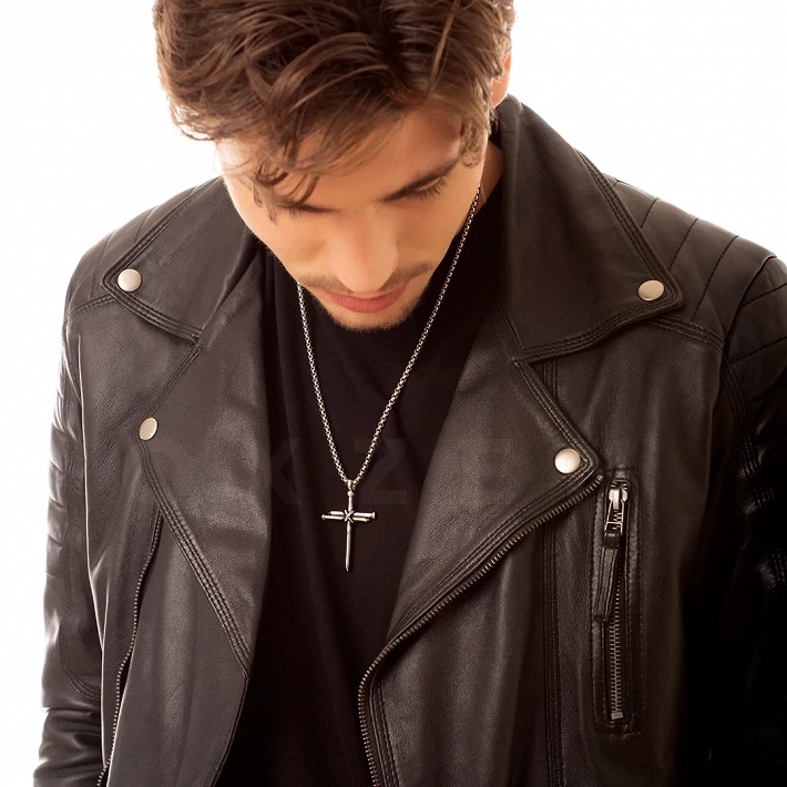 Σταυρός με αλυσίδα Unisex από ανοξείδωτο ατσάλι 316L ασημί μεγάλος