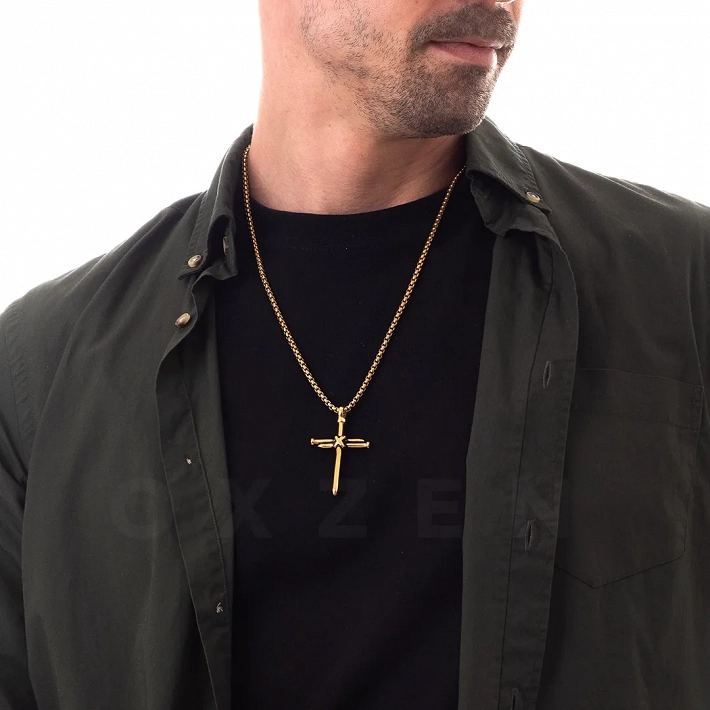 Σταυρός με αλυσίδα Unisex από ανοξείδωτο ατσάλι 316L ασημί μεγάλος