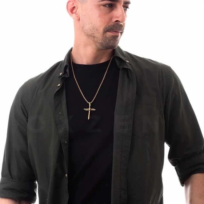 Σταυρός με αλυσίδα Unisex από ανοξείδωτο ατσάλι 316L ασημί μεγάλος